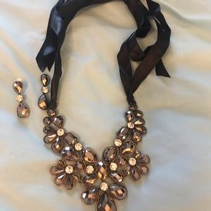 Black crystal necklace & earrings